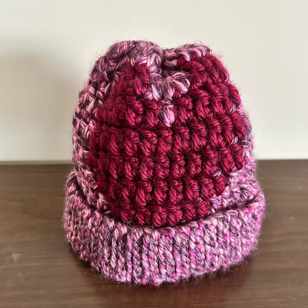 Handmade Knit Adult Heart Beanie - Picture 1 of 5